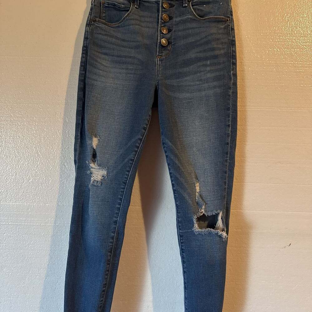 Abercrombie & Fitch Curve Love High Rise Super Skinny Ankle Jeans Distressed